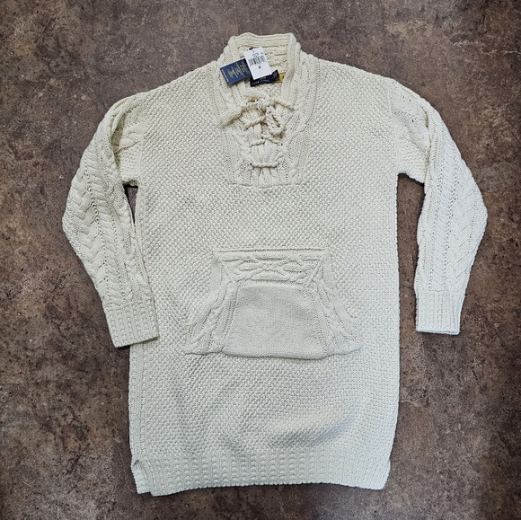 NWT POLO RALPH LAUREN Cream Cable Knit Sweater Dress Tunic Lace Up Size Medium